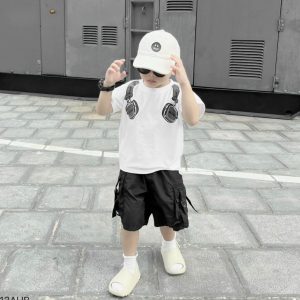 Boy's sleeveless shirt, shorts, Headphone print, Korean style fashion design