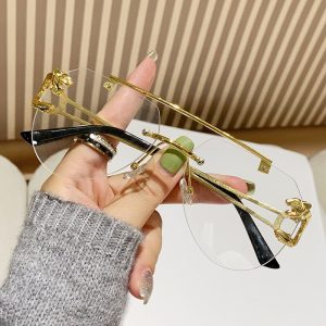 Rimless Sunglasses Decorated with Classic Leopard Shape