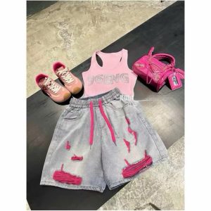 High-waisted, Color-blocked, Stylish Jean Shorts