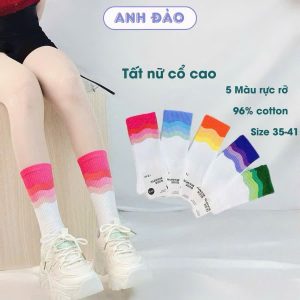 High socks, rainbow striped socks