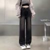Korean style black wide leg jeans