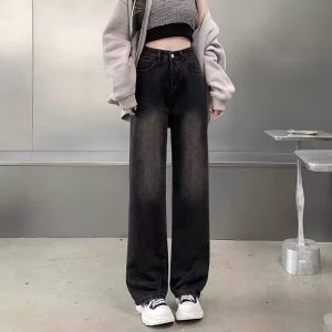 Korean style black wide leg jeans
