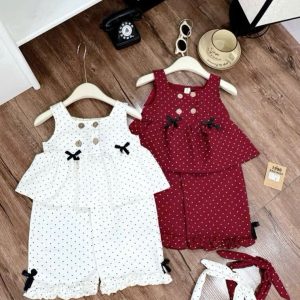 Cute Polka Dot Sleeveless Shirt Set