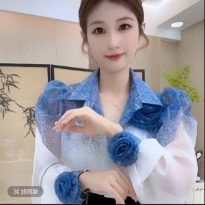 Korean style loose floral puff sleeve