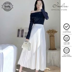 Irelia Long White Pleated Skirt